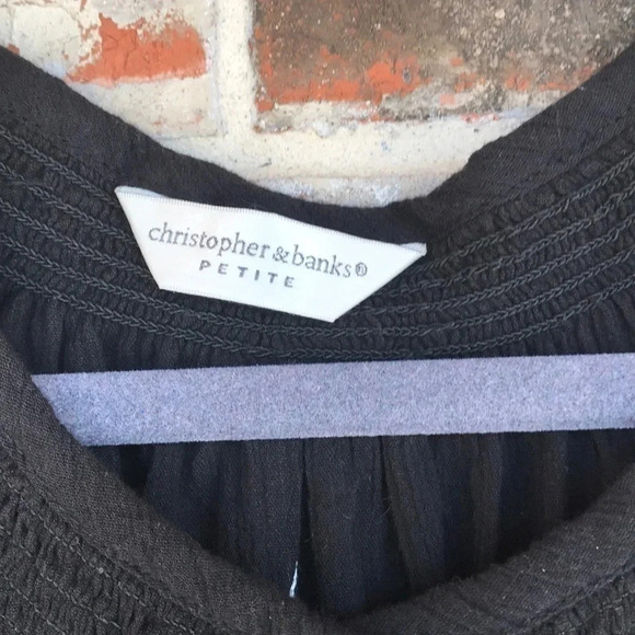 Christopher & Banks Floral Peasant Black Top - Picture 2 of 4